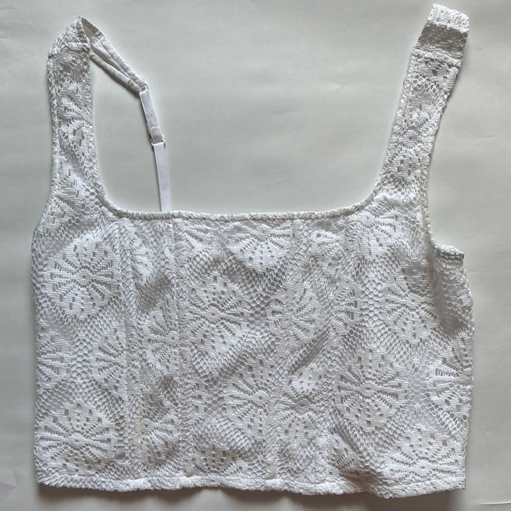 American Eagle White Embellished Sleeveless Crop Tank Top